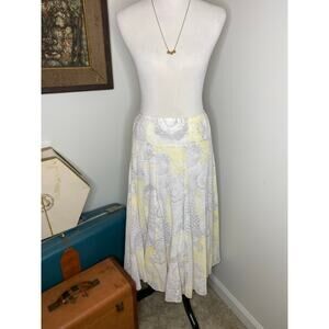 Ruby Rd. Size 6 100% Cotton Maxi A-Line Skirt Yellow Gray White Abstract Lined